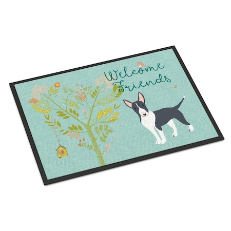 Carolines Treasures Welcome Friends Black Bull Terrier Indoor or Outdoor Mat, 24 x 36 in. BB7604JMAT
